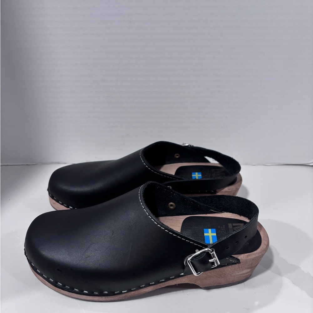 MIA Alma Lug Leather Swedish Anatomisk Clogs Shoes Black Size 40 - Picture 3 of 8